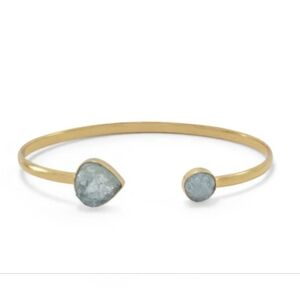 14KT GOLD PLATED STERLING SILVER AQUAMARINE CUFF BRACELET